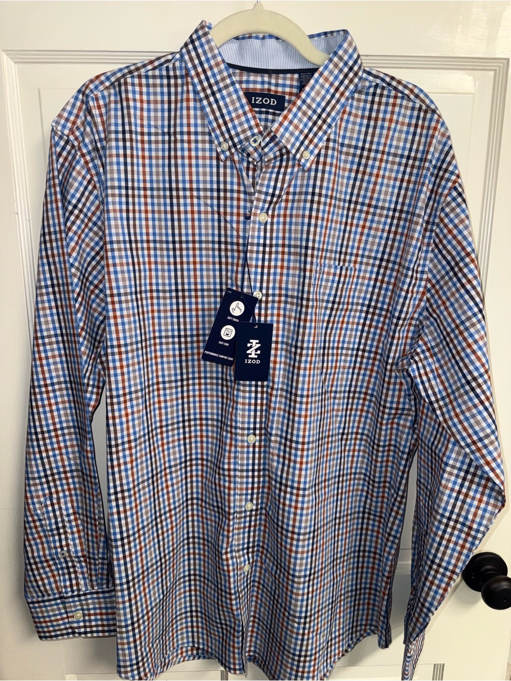 Izod Blue & Orange Plaid Button-Down Shirt Size XL